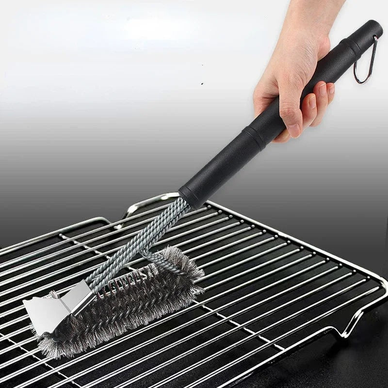 18-Inch Stainless Steel 3-in-1 BBQ Grill Brush with Scraper