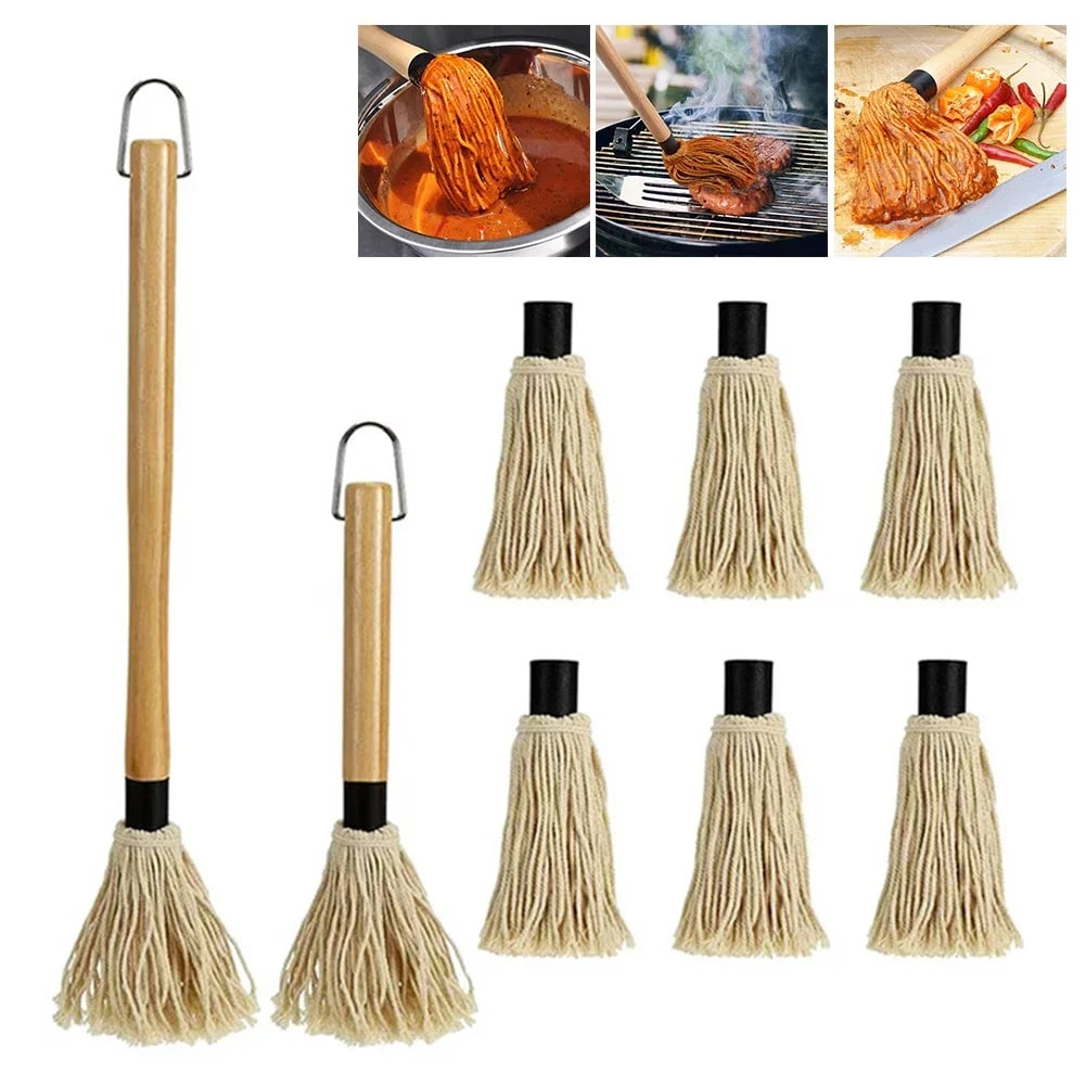 BBQ Basting Brush or Sauce Mop, Wooden Handle, Multiple Sizes