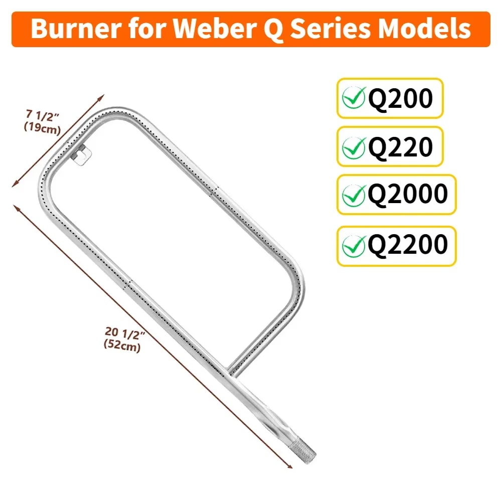 Grill Burner Tube 304 Stainless Steel for Weber Q100 to Q2200 Models - Weber60041