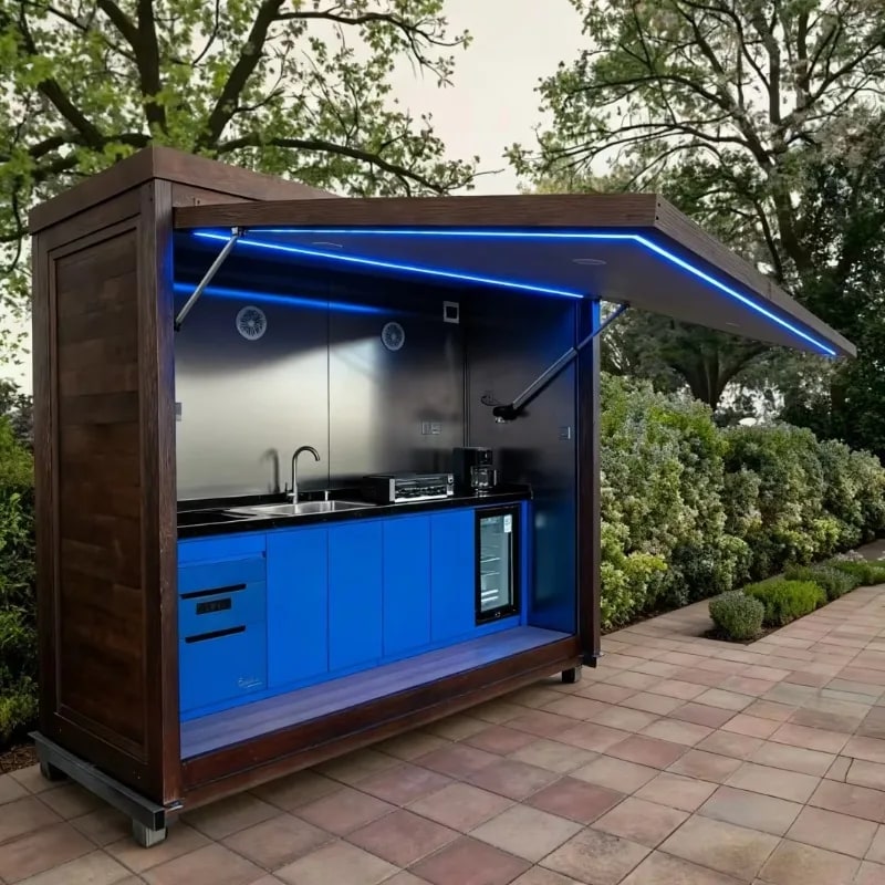 Customisable Outdoor Kitchen with Detachable Shed, Grill, Sink and Fridge