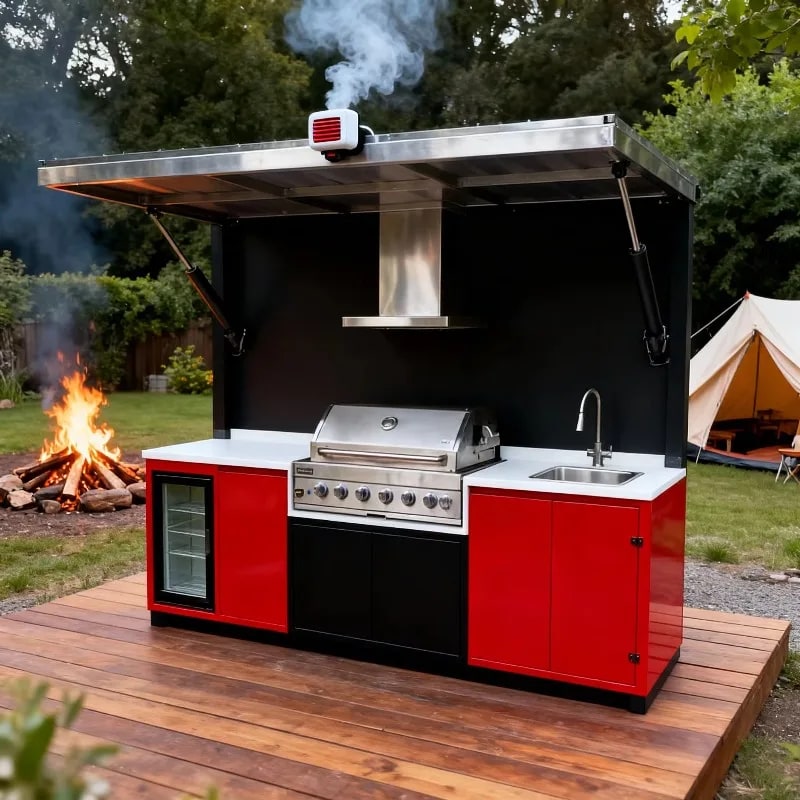 Customisable Outdoor Kitchen with Detachable Shed, Grill, Sink and Fridge