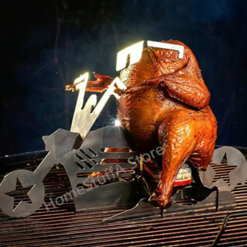 Stainless Steel Motorcycle-Shaped Roast Chicken Holder for BBQ Grills and Camping