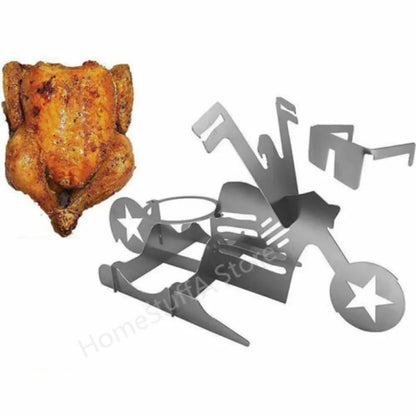 Stainless Steel Motorcycle-Shaped Roast Chicken Holder for BBQ Grills and Camping