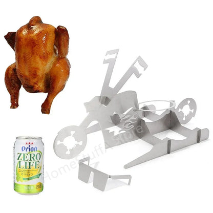 Stainless Steel Motorcycle-Shaped Roast Chicken Holder for BBQ Grills and Camping