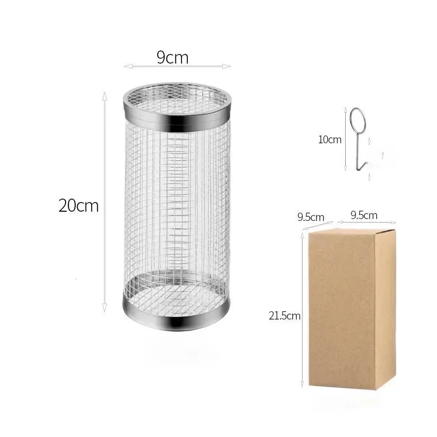 Rolling Grill Basket for Vegetables, 304 Stainless Steel, 20cm or 30cm - 1pcs S Grill Cage
