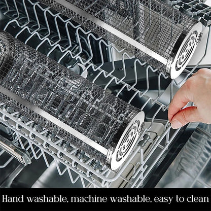 Stainless Steel Rolling BBQ Grill Basket, Small or Large Cylinder Mesh Basket