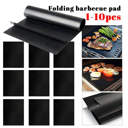 Reusable Non-Stick BBQ Grill Mat, Black Plastic, 40 x 50cm, 0.2mm