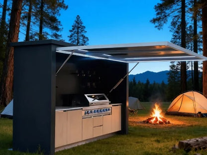 Outdoor Kitchen Station with Aluminium Frame, Stainless Steel Roller Door and Hydraulic Flip Top