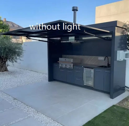 Outdoor Kitchen Station with Aluminium Frame, Stainless Steel Roller Door and Hydraulic Flip Top