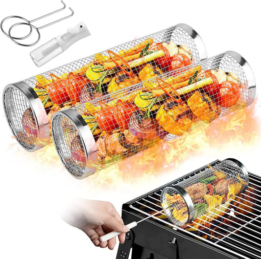Stainless Steel Rolling Grilling Basket Set for BBQ, Small or Large