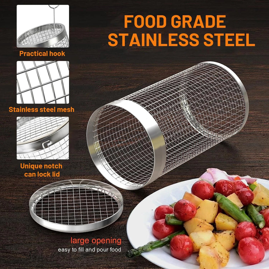 Stainless Steel Rolling Grilling Basket Set for BBQ, Small or Large