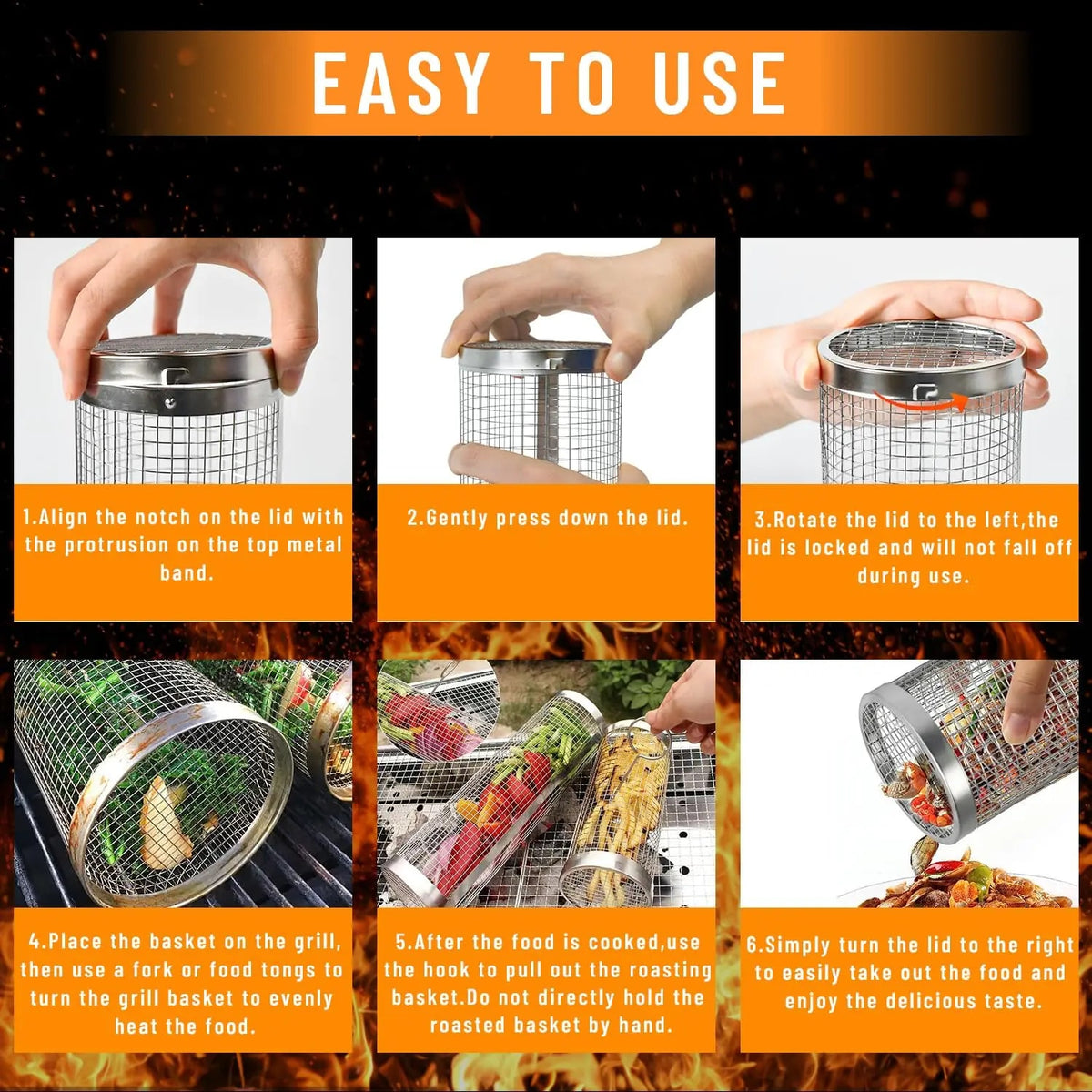 Stainless Steel Rolling Grilling Basket Set for BBQ, Small or Large