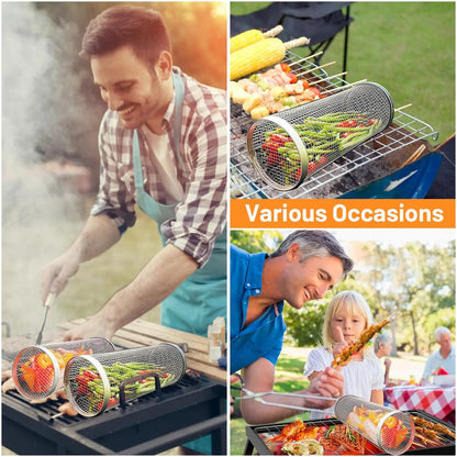 Stainless Steel Rolling Grilling Basket Set for BBQ, Small or Large