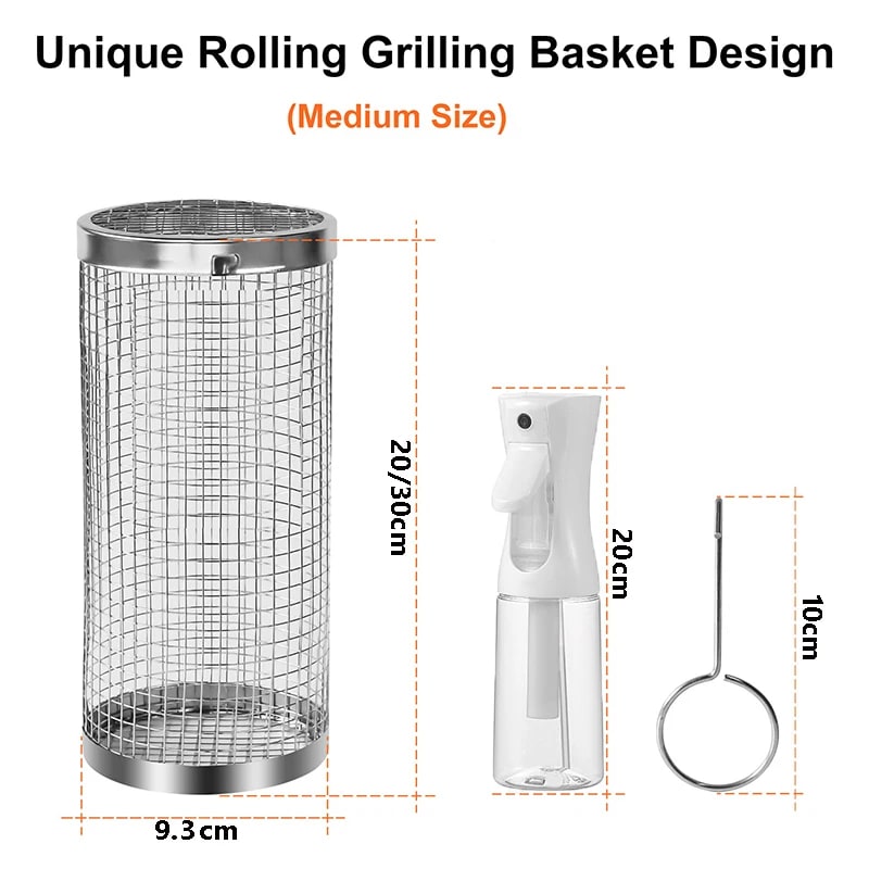 Stainless Steel Rolling Grilling Basket Set for BBQ, Small or Large