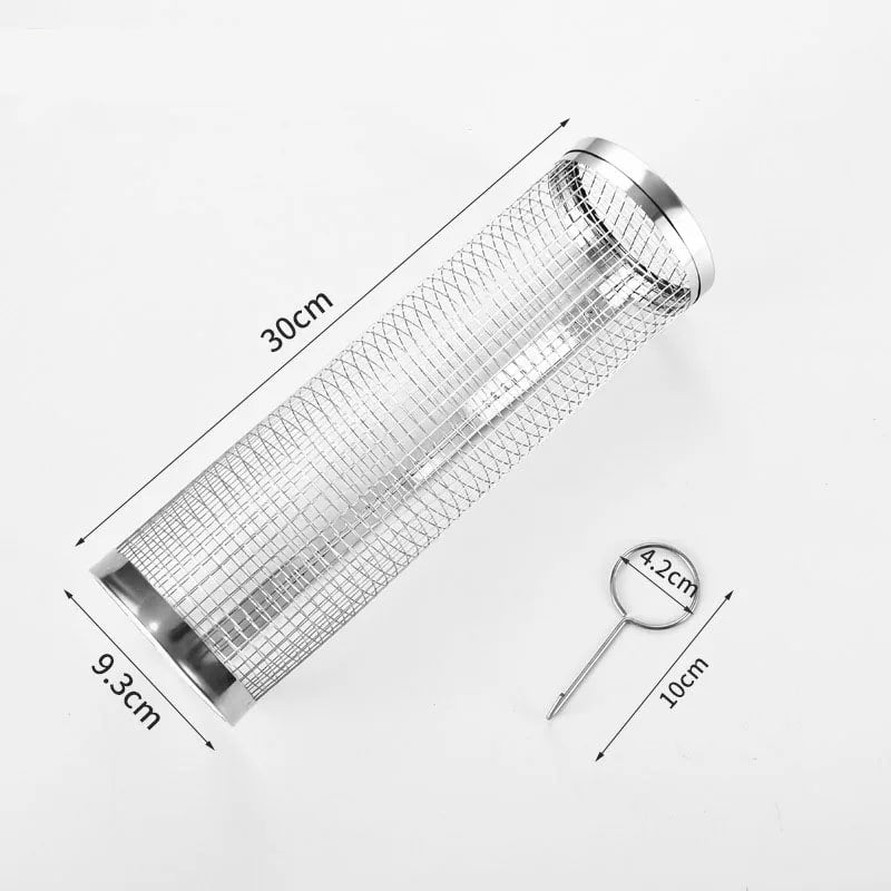 Stainless Steel Rolling Grilling Basket Set for BBQ, Small or Large - large