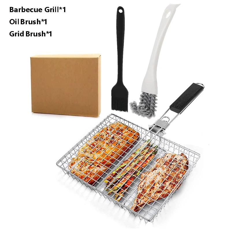 Stainless Steel Rolling Grilling Basket Set for BBQ, Small or Large - Grid-3PCS