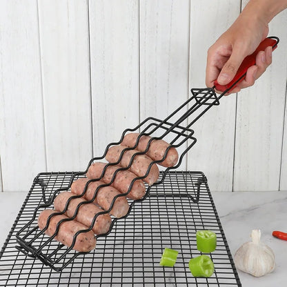BBQ Hot Dog Grill Tongs with Non-Stick Metal Head, Wooden Handle, 48.8cm