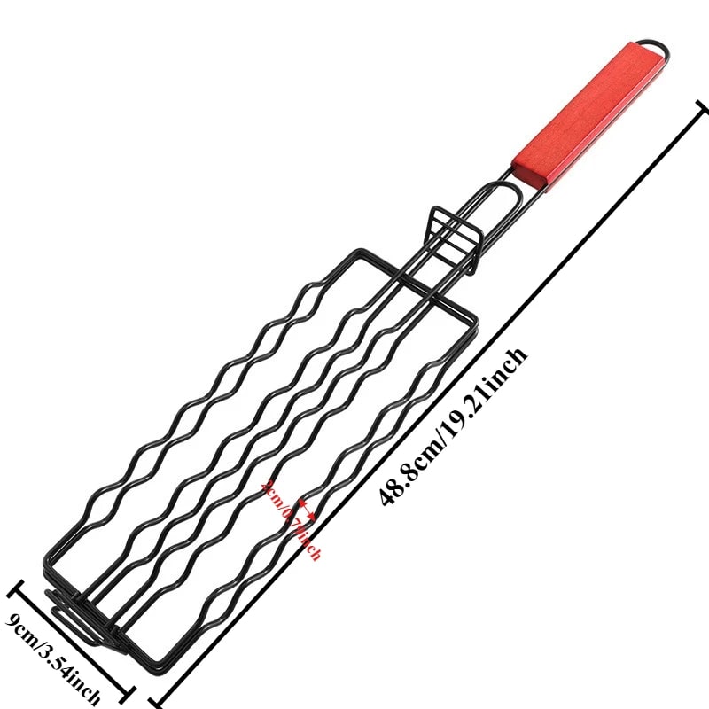 BBQ Hot Dog Grill Tongs with Non-Stick Metal Head, Wooden Handle, 48.8cm
