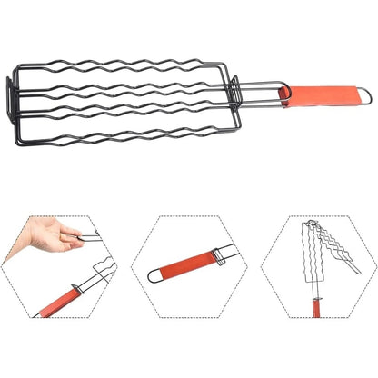 BBQ Hot Dog Grill Tongs with Non-Stick Metal Head, Wooden Handle, 48.8cm