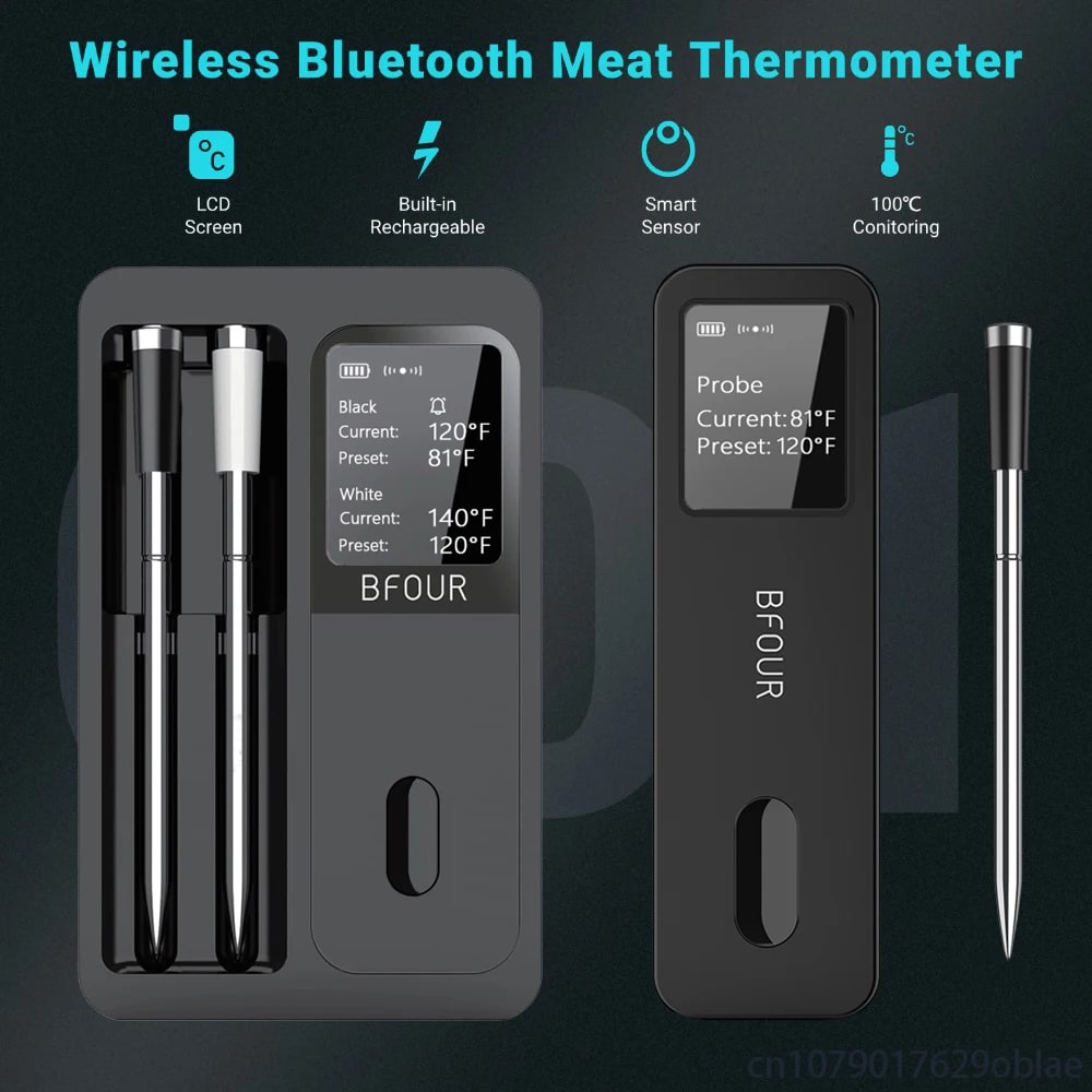 Wireless Bluetooth Meat Thermometer with LCD Booster, IP67 Waterproof Probes, BF-30/BF-40