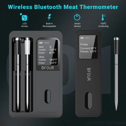 Wireless Bluetooth Meat Thermometer with LCD Booster, IP67 Waterproof Probes, BF-30/BF-40