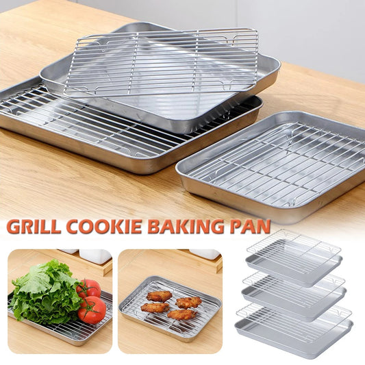 Stainless Steel Baking Tray with Wire Rack, Grill Pan and Roasting Rack Set
