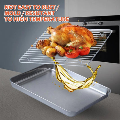 Stainless Steel Baking Tray with Wire Rack, Grill Pan and Roasting Rack Set