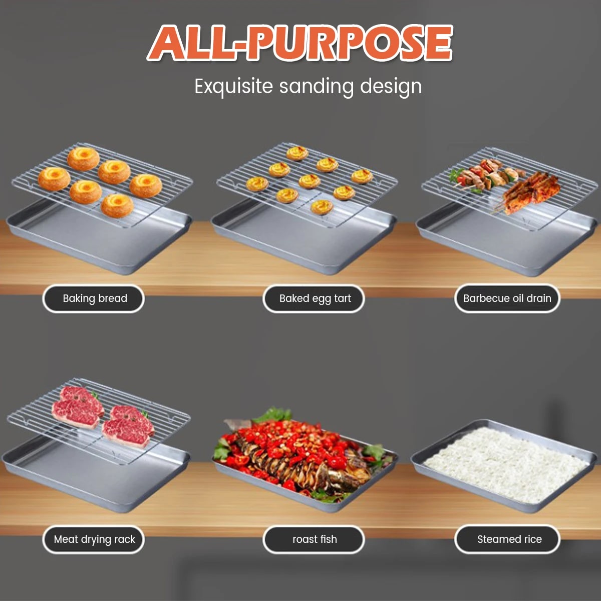 Stainless Steel Baking Tray with Wire Rack, Grill Pan and Roasting Rack Set