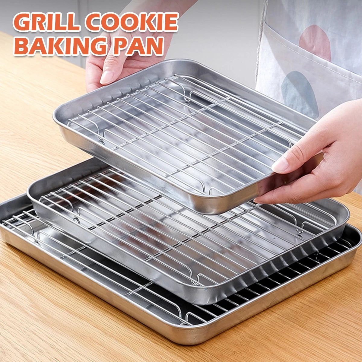 Stainless Steel Baking Tray with Wire Rack, Grill Pan and Roasting Rack Set