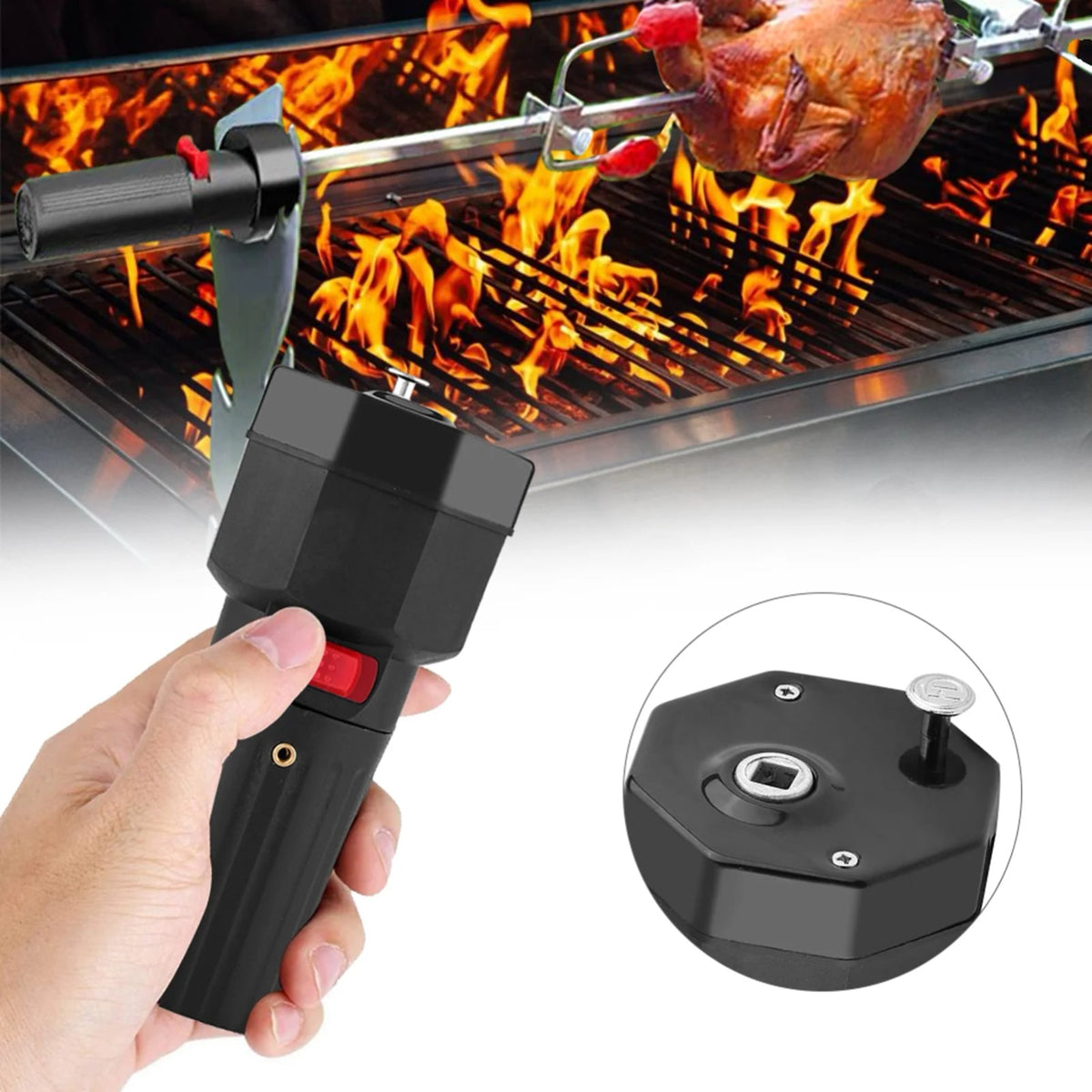 Electric BBQ Rotisserie Grill Motor, Battery Operated, Black, 3-3.5 RPM