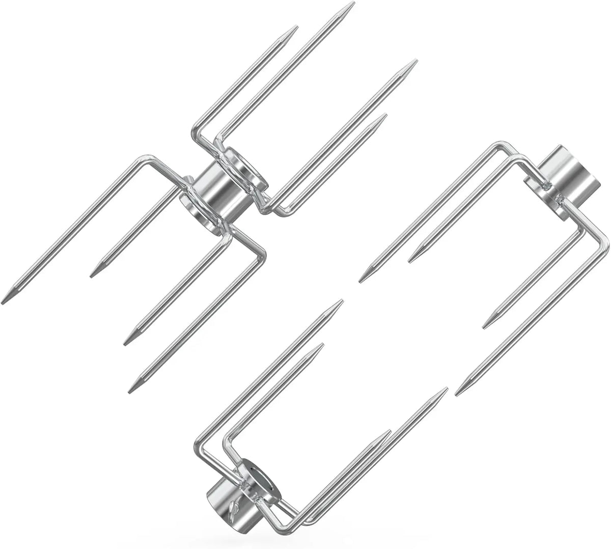 4-Prong Stainless Steel Rotisserie Fork, Double or Single Sided BBQ Skewer