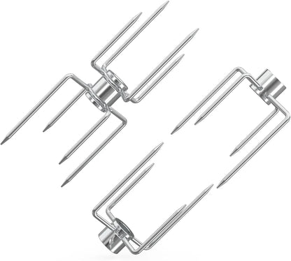 4-Prong Stainless Steel Rotisserie Fork, Double or Single Sided BBQ Skewer