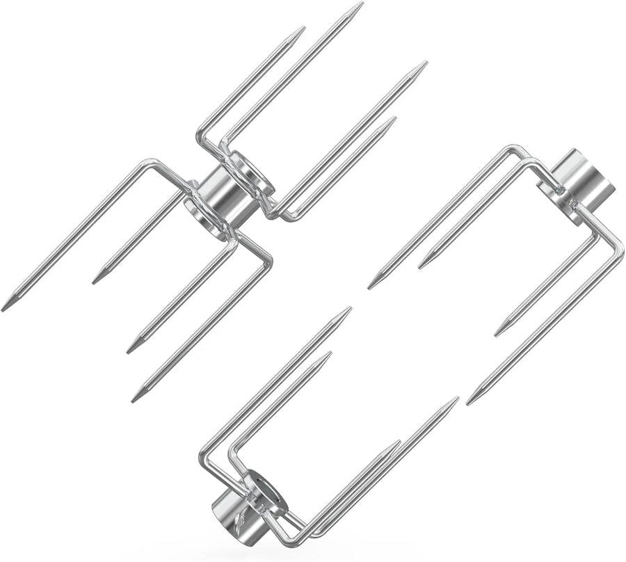 4-Prong Stainless Steel Rotisserie Fork, Double or Single Sided BBQ Skewer