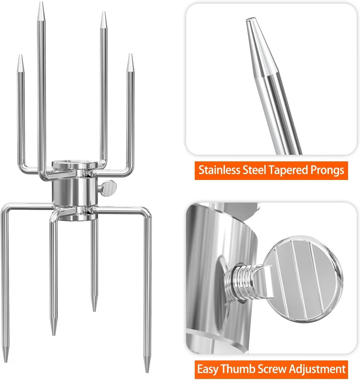 4-Prong Stainless Steel Rotisserie Fork, Double or Single Sided BBQ Skewer