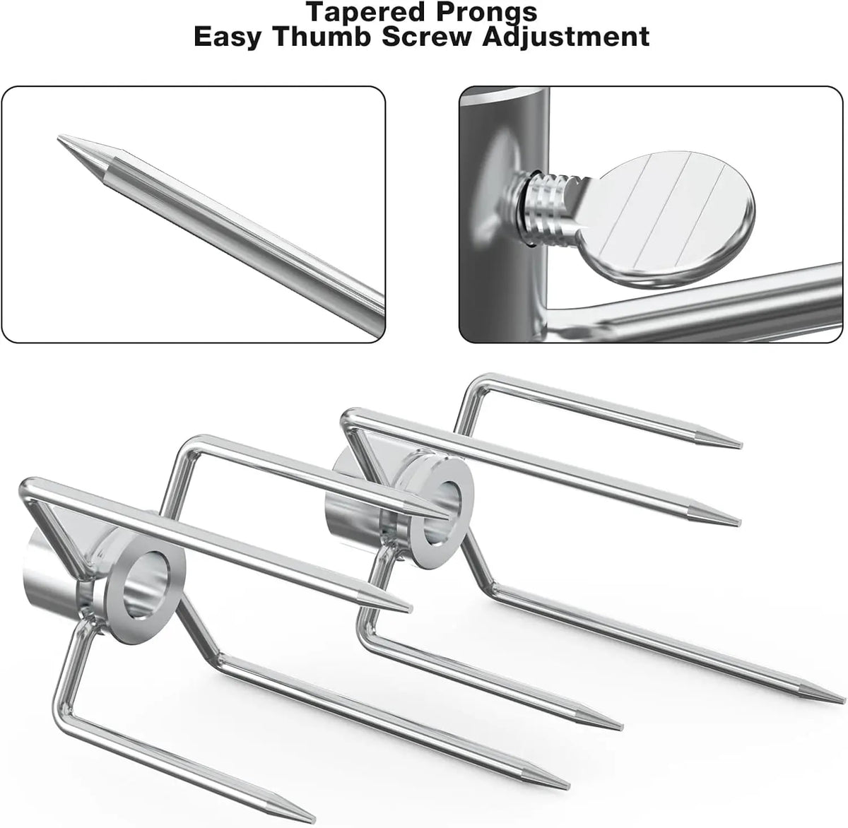 4-Prong Stainless Steel Rotisserie Fork, Double or Single Sided BBQ Skewer