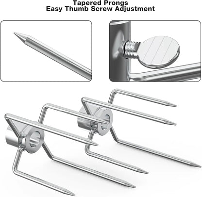 4-Prong Stainless Steel Rotisserie Fork, Double or Single Sided BBQ Skewer