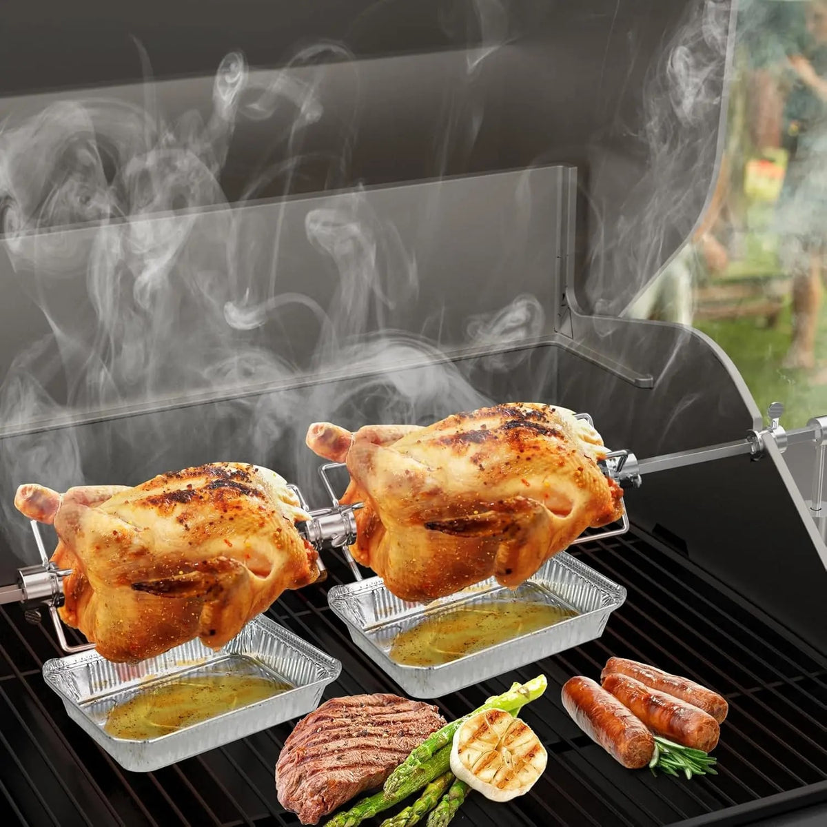 4-Prong Stainless Steel Rotisserie Fork, Double or Single Sided BBQ Skewer