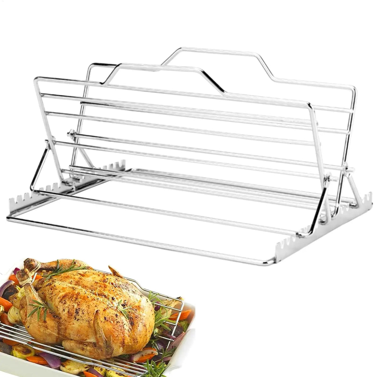 Roasting Rack Stainless Steel Foldable BBQ Rib and Chicken Rack 24.7 x 23.3 cm