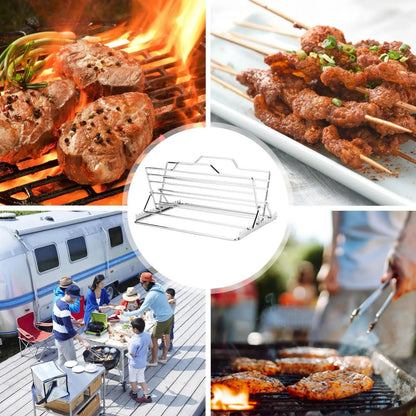 Roasting Rack Stainless Steel Foldable BBQ Rib and Chicken Rack 24.7 x 23.3 cm