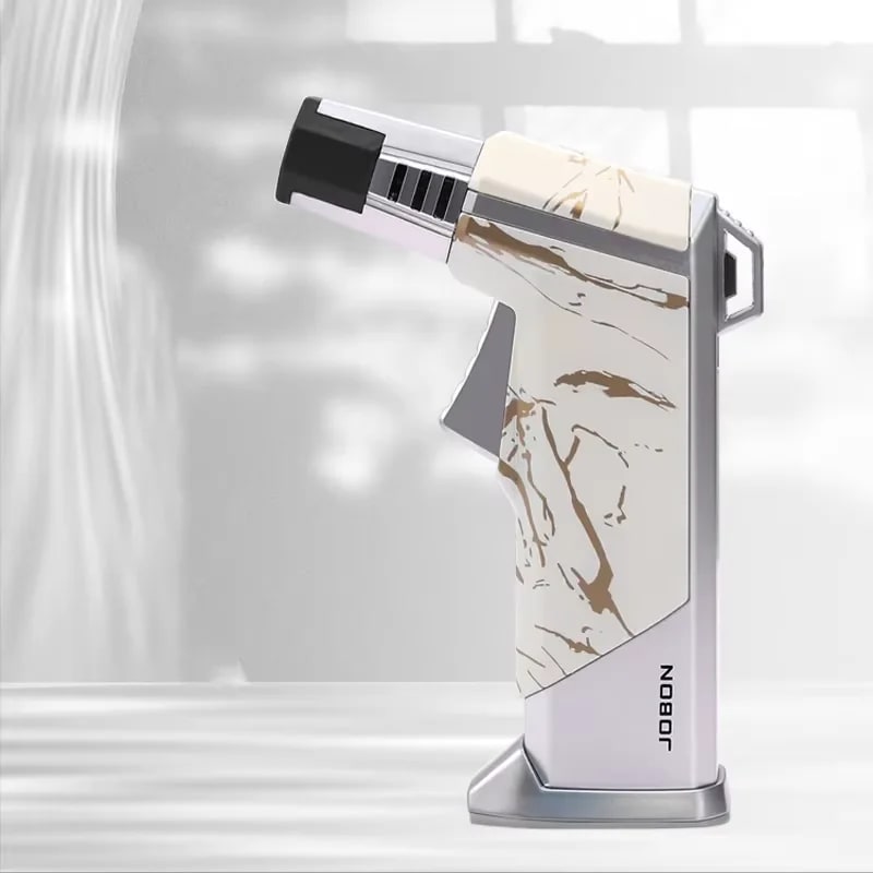 Jobon ZB-326A Metal Blue Flame Gun Lighter, Single or Four Flame - White Single Fire