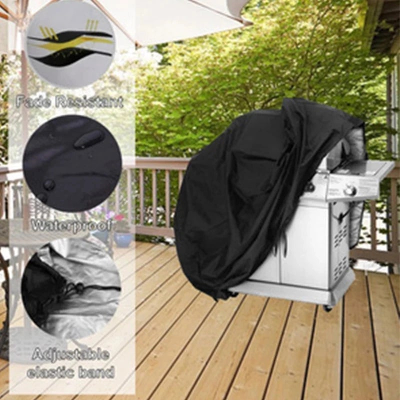 Waterproof BBQ Grill Cover, Black 100% Polyester, Multiple Sizes