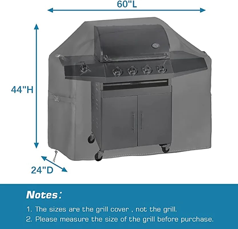 Waterproof BBQ Grill Cover, Black 100% Polyester, Multiple Sizes