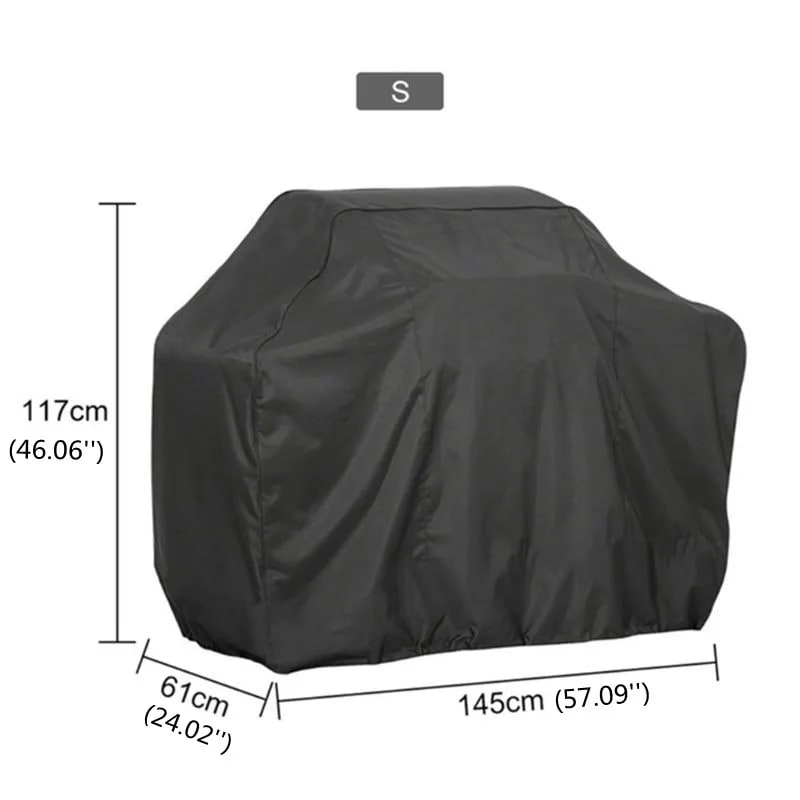 Waterproof BBQ Grill Cover, Black 100% Polyester, Multiple Sizes - 145x61x117