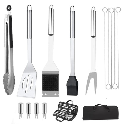 15-Piece Stainless Steel BBQ Grill Tools Set with Storage Bag