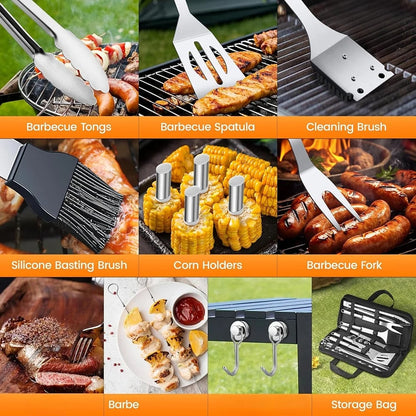 15-Piece Stainless Steel BBQ Grill Tools Set with Storage Bag