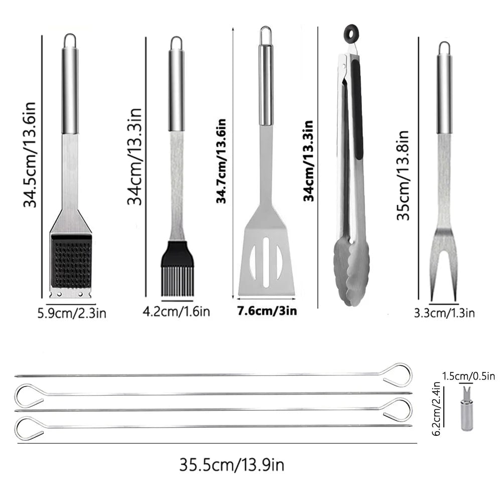 15-Piece Stainless Steel BBQ Grill Tools Set with Storage Bag