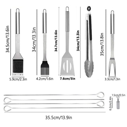 15-Piece Stainless Steel BBQ Grill Tools Set with Storage Bag