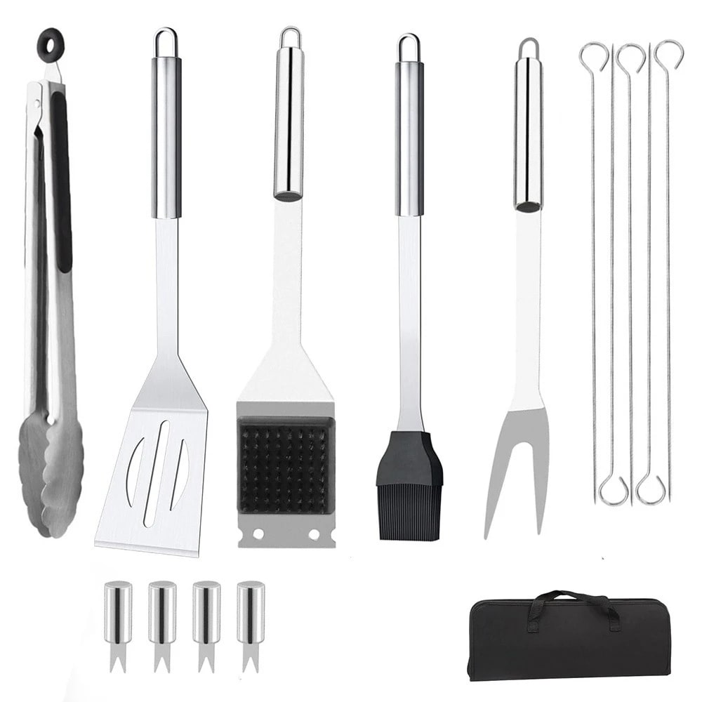 15-Piece Stainless Steel BBQ Grill Tools Set with Storage Bag