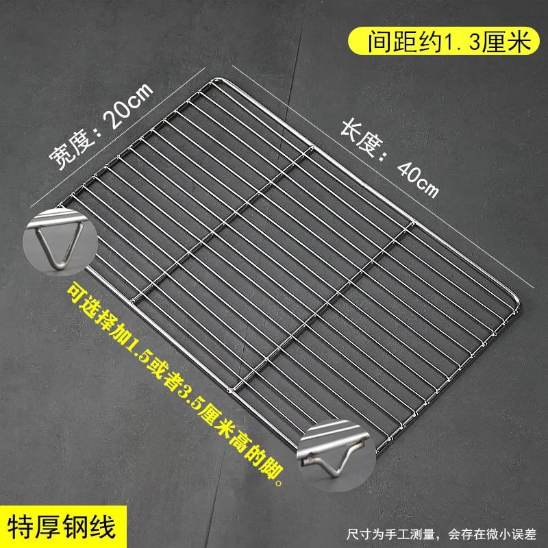 Stainless Steel Rectangle BBQ Grill Grate, Food-Grade Mesh, Multiple Sizes - 3.5CM Feet / 40X20CM