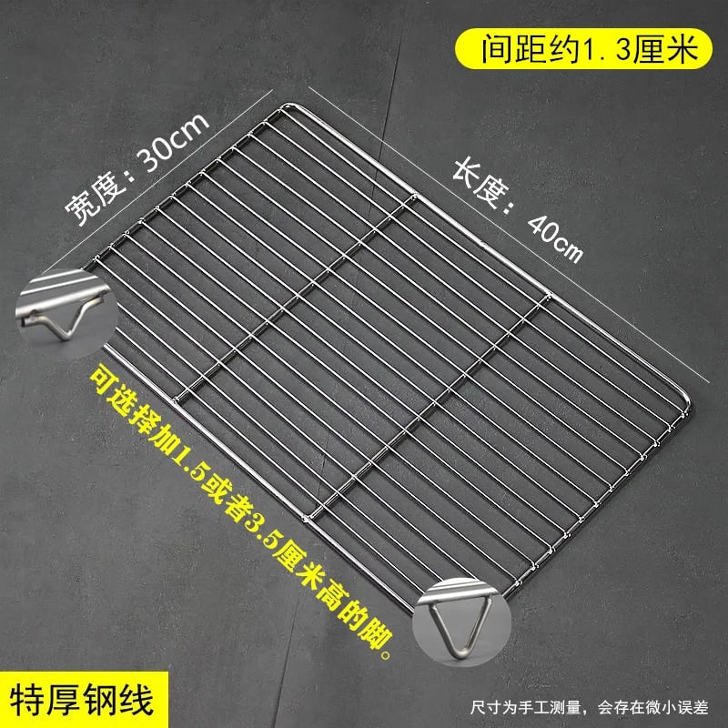 Stainless Steel Rectangle BBQ Grill Grate, Food-Grade Mesh, Multiple Sizes - 3.5CM Feet / 40X30CM